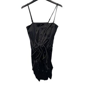 Lucy Paris Satin Cocktail Dress Size Medium Pleated Sleeveless Black Elegant NEW